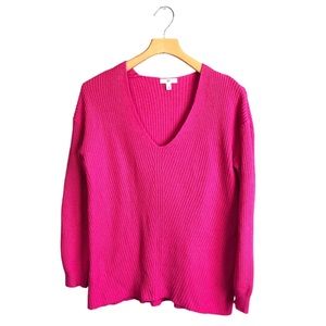 Nordstrom BP Pink Ribbed Knit V-Neck Long Sleeve Pullover Sweater Medium